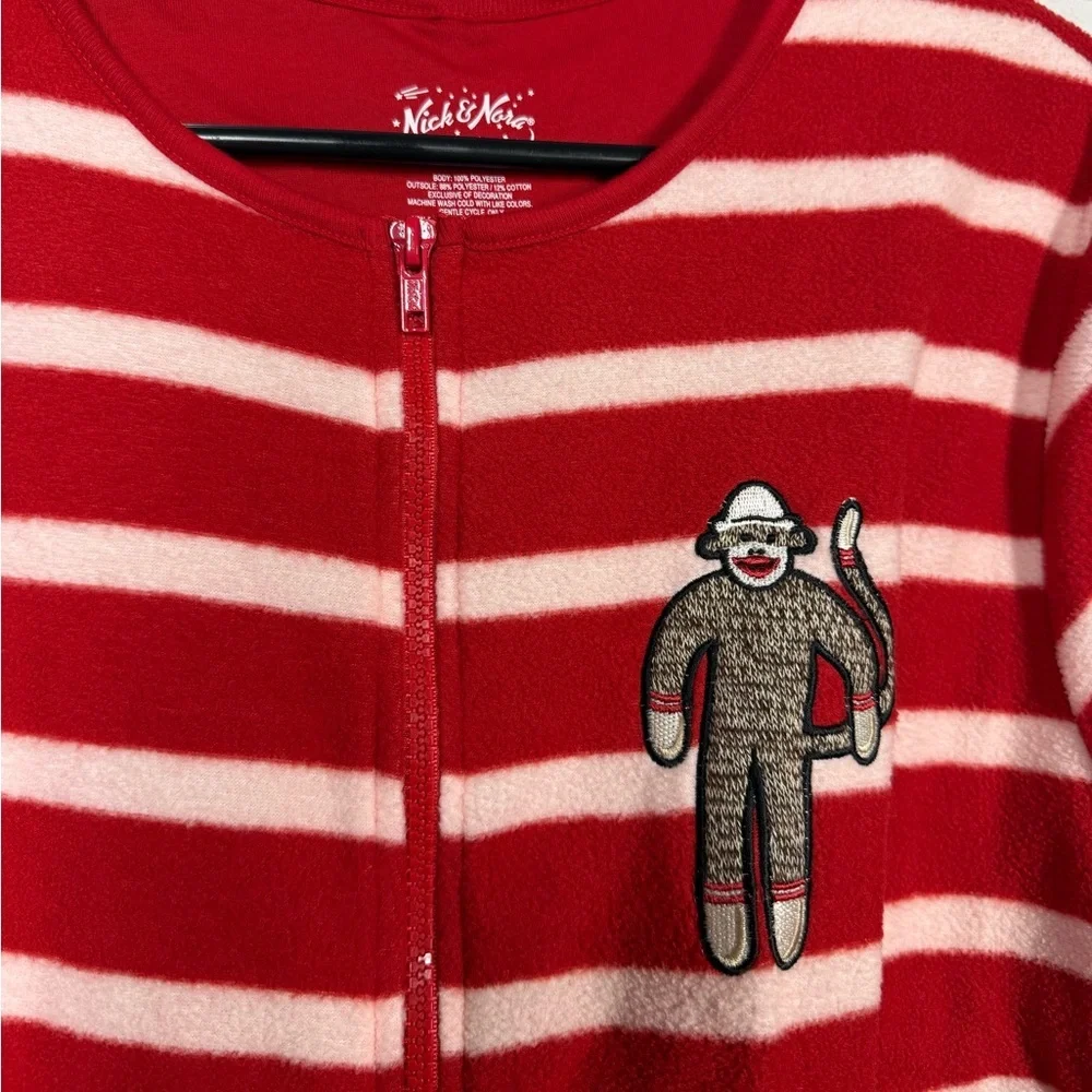 NWT Nick & Nora Footie Red Stripe Sock Monkey PJ